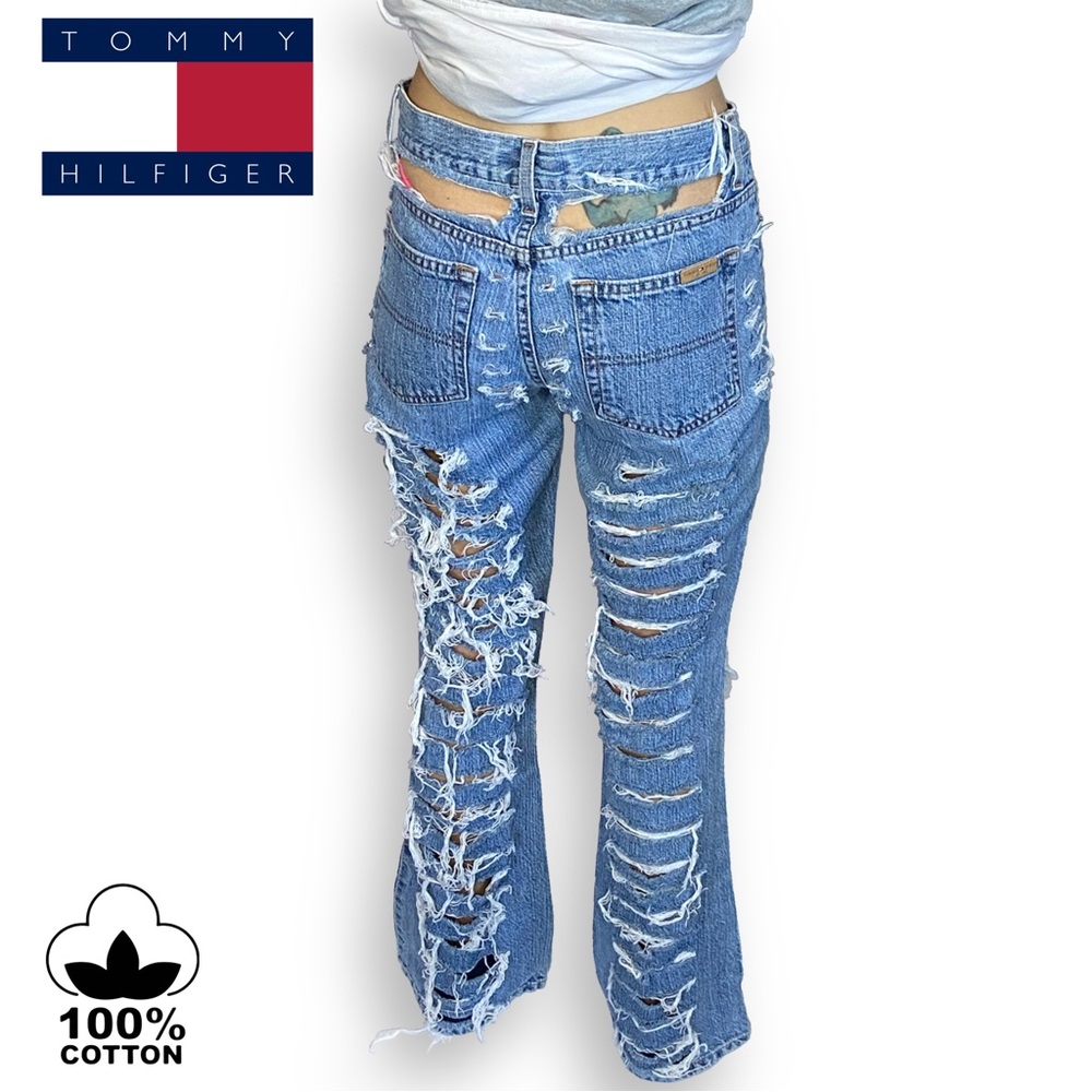Y2K Tommy Jeans Thrashed Flair Leg Low Rise Denim Size 5 Waist 29 1/2” (52)